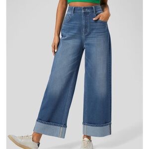 Halara Flex High Waisted Pockets Rolled Hem Wide Leg Washed Casual Size Medium